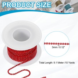 PATIKIL 10 Yards Rhinestone Chain, 1 Roll 2mm Crystal Rhinestone Chain Trim Close Chain Roll Sewing Bling Diamond Strips for DIY Projects, Red