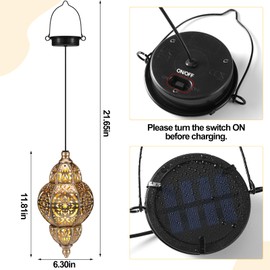 Aurelema 4 Pcs Hanging Solar Lights Moroccan Outdoor Decor Solar Lantern Waterproof Metal Moroccan Hanging Decorations for Patio Pathway Yard Porch Backyard Garden Decor, Bronze(Classic Color)