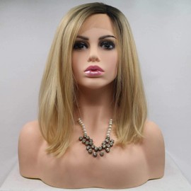 Xiweiya Short Blonde 13 * 4 Lace Front Wigs with Dark Roots Short Blonde Golden Bob Soft Wig Heat Resistant Fiber Hair Replacement Wig Women Drag Queen Makeup 14inch