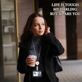 Crimmy Retractable Lanyards for ID Badges and Keys for Women, Teachers, Cute Necklace Lanyard Badge Holder, Inspirational Silver Chain Lanyards (Life reel)