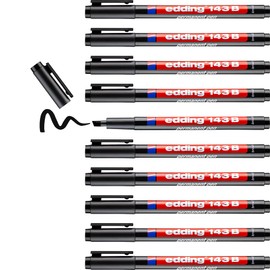 edding 143 B permanent pen - black - 10 pens - chisel nib 1-3 mm - pen for writing on glass, plastic, foils and smooth surfaces - permanent, quick-drying, smudge-proof and waterproof