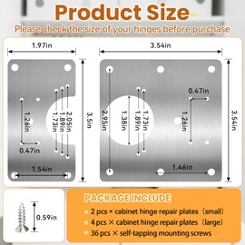 Cabinet Hinges Repair Plate, 6 Pcs Stainless Steel Cabinet Door Hinge Repair Replacement Kit with Mounting Screws, Hinges Fixing Plate Brackets for Kitchen Bathroom Cupboard Door