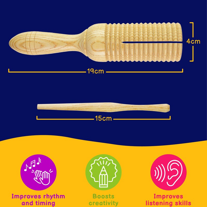 A-Star Single Wooden Guiro Tone Wood Block Agogo with Beater