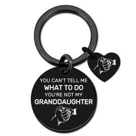 VIESUJI Fathers Day Grandpa Gifts from Grandkids Granddaughter Grandpa Birthday Gifts You Can't Tell Me What To Do You're Not My Granddaughter Keychain
