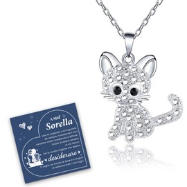 CheersLife Women's Cat Necklace with Pendant Cat with Cubic Zirconia Stone Cubic Zirconia Necklace Women Girls Birthday Gift for Sister Girls Gift for Christmas Graduation, Stainless Steel, Not