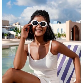 FEISEDY Oval Sunglasses Women RetroTiny Small Face Narrow StyleTrendy Round shades B2969