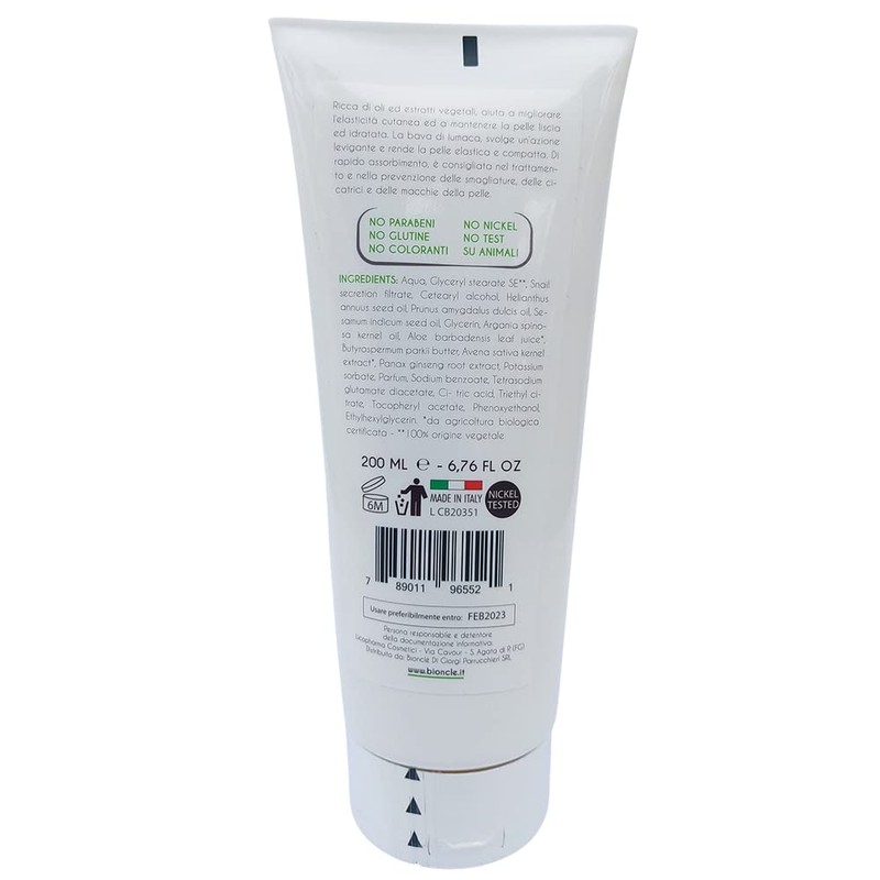 Bionclé Körpercreme Schneckenschleim, feuchtigkeitsspendende Körpercreme, biologisch, zertifiziert, nickelfrei/getestet, Effekt glatte