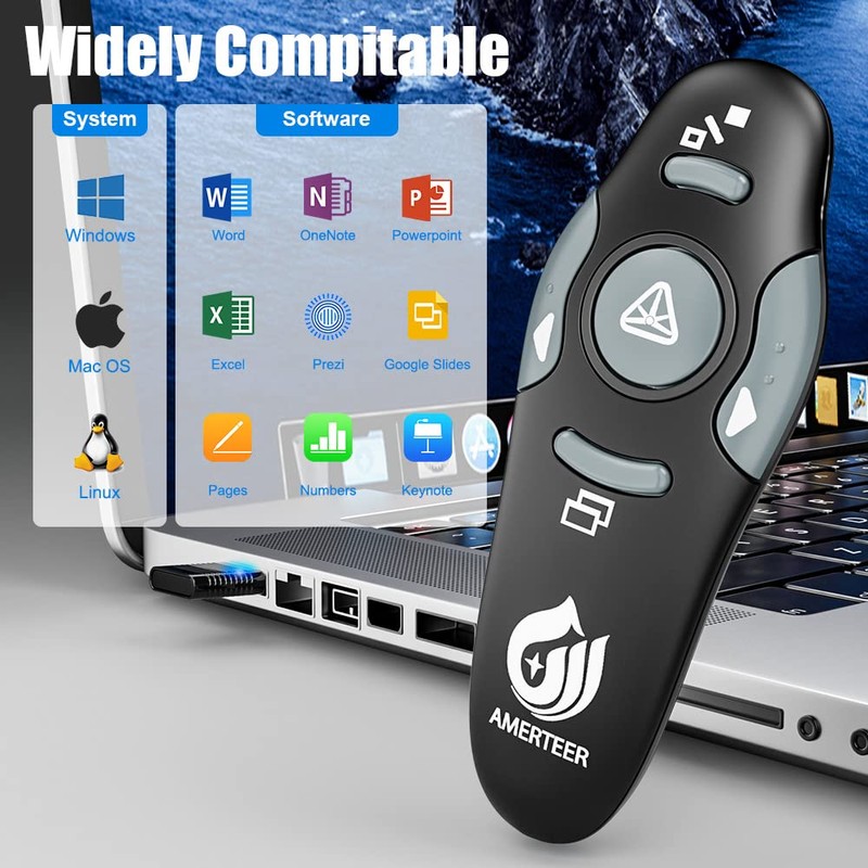 AMERTEER Presentation Clicker for PowerPoint, Wireless Presenter Remote 2.4GHz PowerPoint