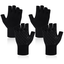 Mayoii Fingerless Gloves For Men Women Winter Thermal Glove Fingerless Gloves Anti Slip Glove with Soft Lining for Driving Running Cycling Ski Outdoor (Black+Black, One Size)