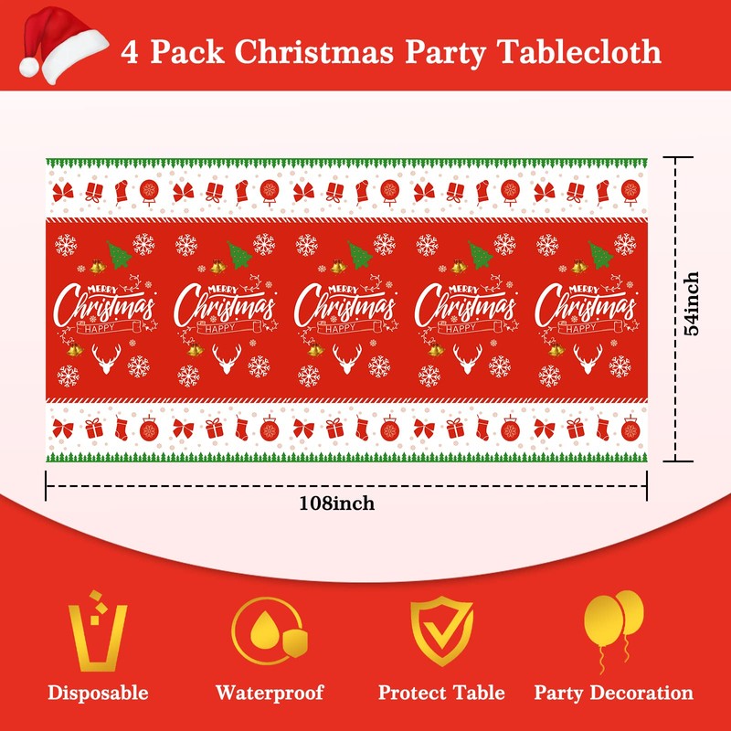 Christmas Plastic Tablecloth 4 Pack