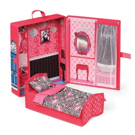 Badger Basket Home & Go Dollhouse Playset Travel & Storage Case with Pop-up Bed for 12 inch Fashion Dolls