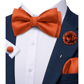 Barry.Wang - Pajaritas de moño preatadas para hombre, ajustable, color sólido, con gemelos, broche de gemelos, boda, fiesta, Satén naranja profundo, Talla única