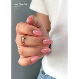 AutyaMee Semi Cured Gel Nail Strips (Sheer Nude Pink), Solid, Summer, 20 Pcs Gel Nail Wraps, Stickers, UV Light Required, Salon Quality, Long Lasting