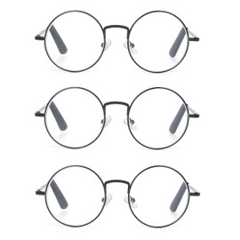 EYE ZOOM 3 Pack Metal Frame Round Reading Glasses with Spring Hinge (Black, 3.00 Strength)