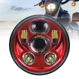 Akmties Faro delantero de motocicleta de 5.75 pulgadas, 5 3/4 pulgadas, redondo, LED, compatible con motocicleta Street Bob Sportster Wide Glide Low Rider (rojo)