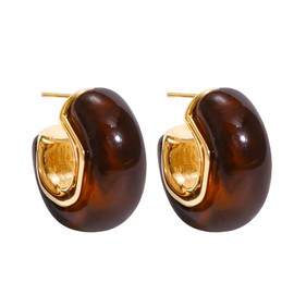 Colkiow Gold Hoop Earrings Brown/Black/Green Amber Resin Chunky Hoop Earrings for Women Trendy, Statement Hypoallergenic Gold Jewelry Gifts