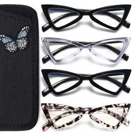 EYEURL 4-Pack Cat Eye Reading Glasses for Women Oversize Blue Light Blocking Computer Glasses Spring Hinge Anti Eyestrain/Computer Glare/UV Readers for Women,3.5