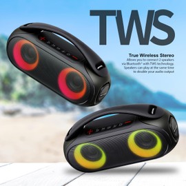 IQ Sound IQ-3530RGB Portable Bluetooth Speaker with RGB Panel, IPX6 Water Resistant, TWS, Voice Control, Mic Input, FM Radio, USB, Line-in function, Rechargeable Battery - Perfect for any event