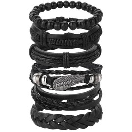 Yolev 6 Stück Armband Herren Punk Geflochtenes Armband für Männer Frauen Manschettenwickel Vintage Armbänder Längenverstellbare Lederarmbänder