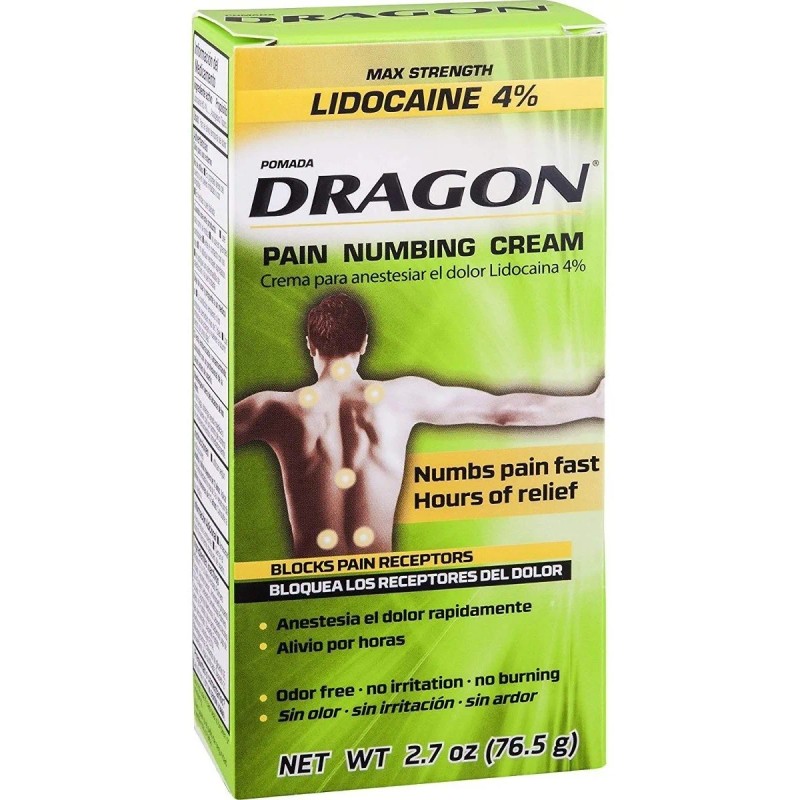 El Alivio Del Dolor Dragon Lidocaína Crema, Blanco, 2,7 Onza