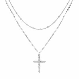 MILAKOO Multilayered Cross/Disc Pendant Necklace Choker Stackable Silver/Gold Layering Long Necklace for Women, Stainless Steel, No Gemstone