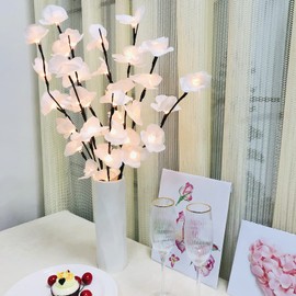 Sezrgiu 2 Pack Led Orchid Branch Light Phalaenopsis Twig Lamp Artificial Butterfly Orchid Bouquet Battery Operated for Home Vase Decoration (White)