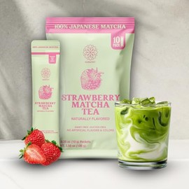 The Harmony Matcha Strawberry (10 Sticks) Premium Japanese Matcha Powder, Rich in Antioxidants & L-Theanine, Sweetened with Organic Sugar, No Preservatives