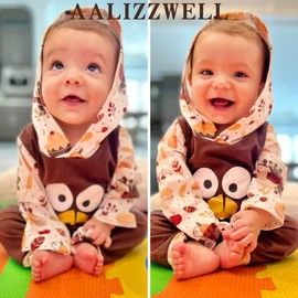 Aalizzwell 6-12 Months Baby Boys Girls Thanksgiving Hooded Romper First Thanksgiving Hoodie Turkey Clothing