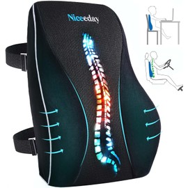 Niceeday - Cojín lumbar para silla de oficina, cojín lumbar de espuma viscoelástica con soporte lumbar de malla ortopédica 3D transpirable