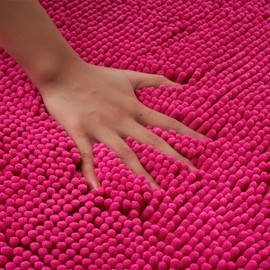 MIULEE Bathroom Mat Bath Mat Non Slip Anti Mould Chenille Shower Mat Microfiber Super Soft and Comfortable Bath Mats for Bathroom 40x60cm Pink