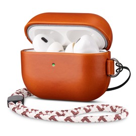 Maogoam Genuine Leather Case for AirPods Pro 2, Sync Button, D Clip Design with Hand Lanyard, Crystal Oil Waxy Leather Case for AirPods Pro 2nd Generation(2022-2024), Elegant Stylee, Orange