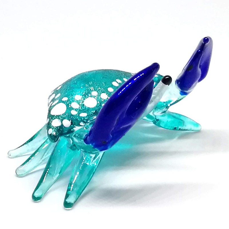 ZOOCRAFT Blown Glass Blue Crab Figurine Handmade Miniature Ornament Aquarium