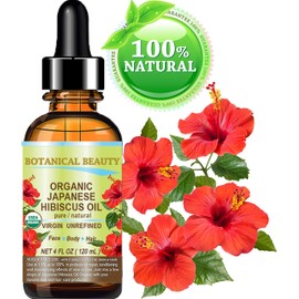 Botanical Beauty Organic HIBISCUS OIL (Hibiscus Sabdariffa) JAPANESE 100 Pure Natural VIRGIN UNREFINED COLD PRESSED Anti Aging, Vitamin E Oil for FACE, SKIN, HAIR GROWTH (4 Fl Oz)