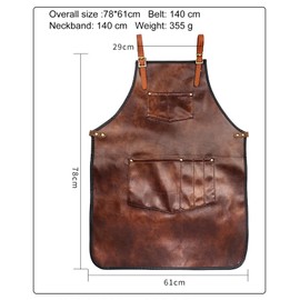 Fesjoy Chef Apron for Men Women Waterproof PU Leather Apron with Pockets Cross-Back Straps for Kitchen BBQ Barber Barista Apron Handworking, Brown, B, brown