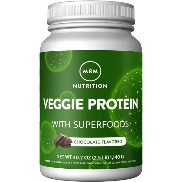 MRM Nutrition Veggie Protein with Superfoods | Chocolate Flavored | 22g Complete Protein | Over 8.8g Essential Amino acids | 13 superfoods | with Omega 3s and Omega6s | Keto Friendly | 30 Servings