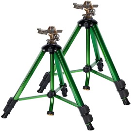 Biswing Impact Sprinkler Head on Tripod Base, Heavy Duty Lawn Sprinklers, 360 Degree Large Area Irrigation, Metal Sprinkler Nozzle & Solid Alloy Metal Extension Legs Flip Locks, 2 Pack