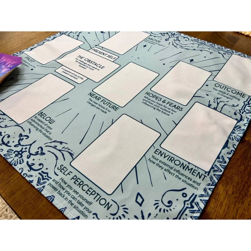 Celtic Cross Assistant Tarot Reading Spread Cloth, Blue Boho Design