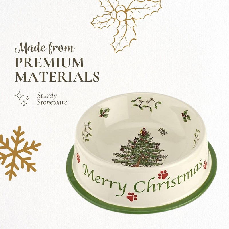 Spode Christmas Tree Pet Feeding Bowl - 8.5-Inch Stoneware Dish