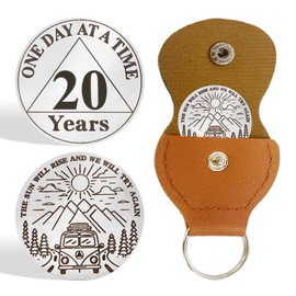 IELCJJ 20 Year Sobriety Coin - One Day at A Time Sobriety Token - Triplate AA Cions and Medallions - Alcoholics Anonymous Recovery Gifts for Men Women Sober Chip with PU Leather Keychain