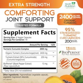 Curcumina de cúrcuma con BioPerine 95% curcuminoides 2600mg con pimienta negra para una mejor absorción, fabricada en Estados Unidos, potente soporte 