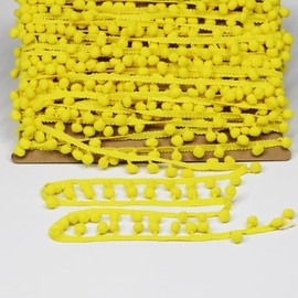dlboboai Mini Pom Pom Trim Lace Polyester Small Round Ball Fringe Trim 18 Yards 12 mm Wide for Sewing Crafts Clothing Curtains Accessories Lampshade Home DIY Decoration (Yellow,12mm/0.47 inch Wide)