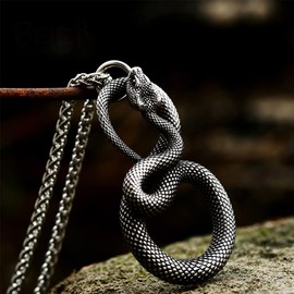 ZFSBRTL Solid Stainless Steel Cobra King Snake Necklace Pendant | Silver 8 Snake Shape Men's Snake Necklace Jewellery | Great Viking Gift