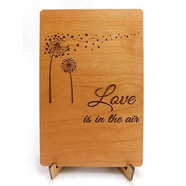 Laser ENGRAVING Custom Laser Dandelion Love Wood Card. Customize OnLine (Custom Front Add Back Engraving w/Stand)