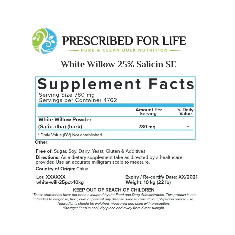 Prescribed For Life White Willow Powder 3:1 | Pure White