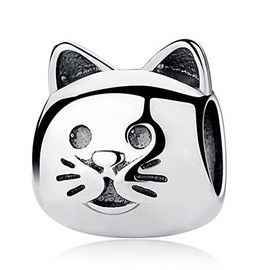 Cat Head Charm Animal Charm 925 Sterling Silver Pet Beads fit DIY Bracelet & Necklace