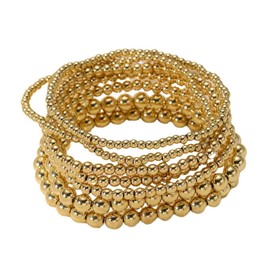 KBRPEY 7 Piece Bracelet Set for Women Girls Gold Beads Stackable Elastic Bracelets Fashion Jewellery Gifts for Bridesmaid Wedding Valentine's Day Birthday, BBC, No Gemstone