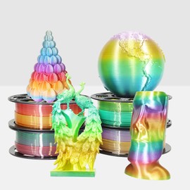 MIKA3D 1.75mm Silk Shiny 4 Types Rainbow Multi Colored Fast Color Change PLA 4 in 1 Bundle: 4 Different Types Silk Rainbow PLA, Each Spool 250g, 4 Spools Packed, Total 1Kg 3D Print Filament Material