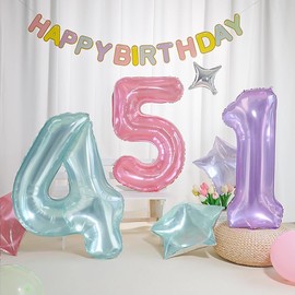 Jelly Blue Digital Balloons, Number Balloons, Large Birthday Balloons, Decoration, Balloons, Approx. 39.4 inches (100 cm), Birthday Balloons (Jelly Blue, 6)