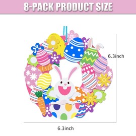 Easter Wreaths for Front Door,8Pcs DIY Artificial Spring Easter Wreath Signs Decorations Outside Indoor Easter Bunny Rabbit Egg Carrot Flowers Foam Wreath with Ribbons for Door Farmhouse Home Wall