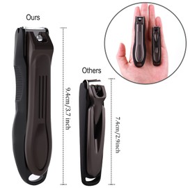 GLAMFIELDS Nail Clippers with No Splash Storage Box, Large Fingernail Toenail Clipper Detachable Easy Clean Nail Cutter Trimmer with Nail Files for Men & Women, Leather Case Packed Black (1 Pack)